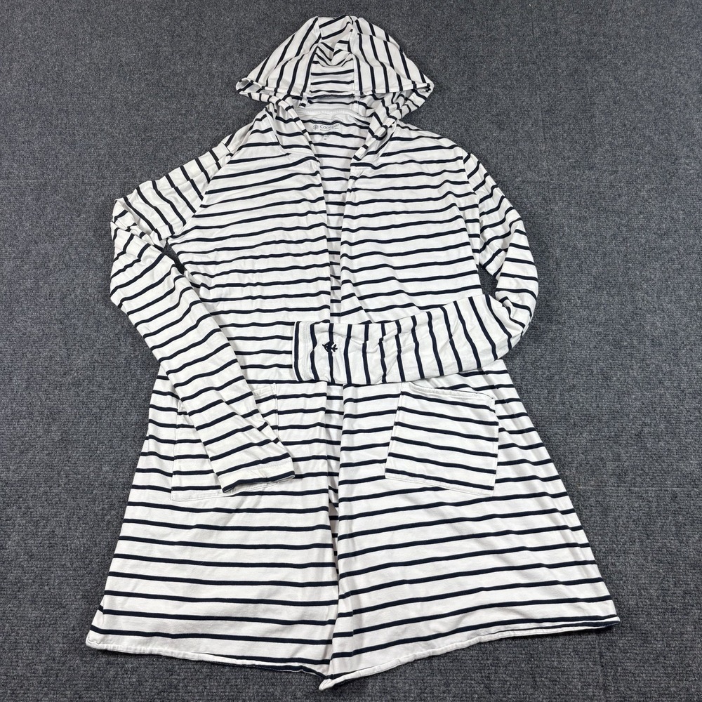 Coolibar Black White Striped Hooded Cardigan Sweater UPF 50+ UV Protection Sz M